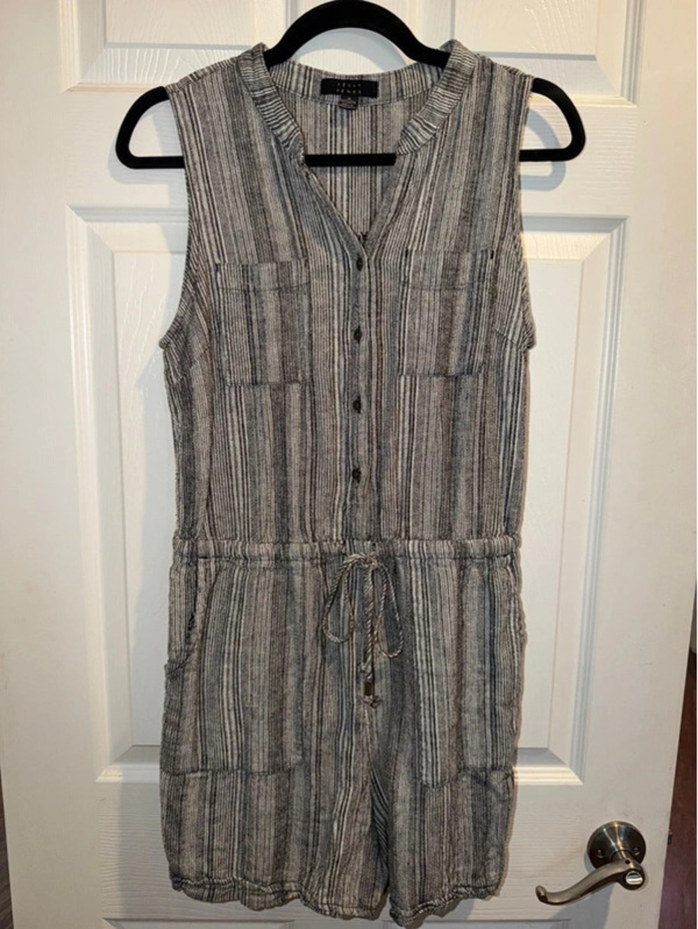 Kelly Renée Women’s M Black White Striped Romper Sleeveless Utility Drawstring